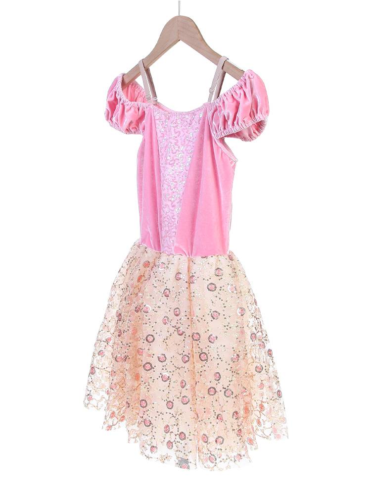 Ballet performance service children's pink professional performance suit connects rones sleeve skirt skirt sequins ballet TUTU skirt