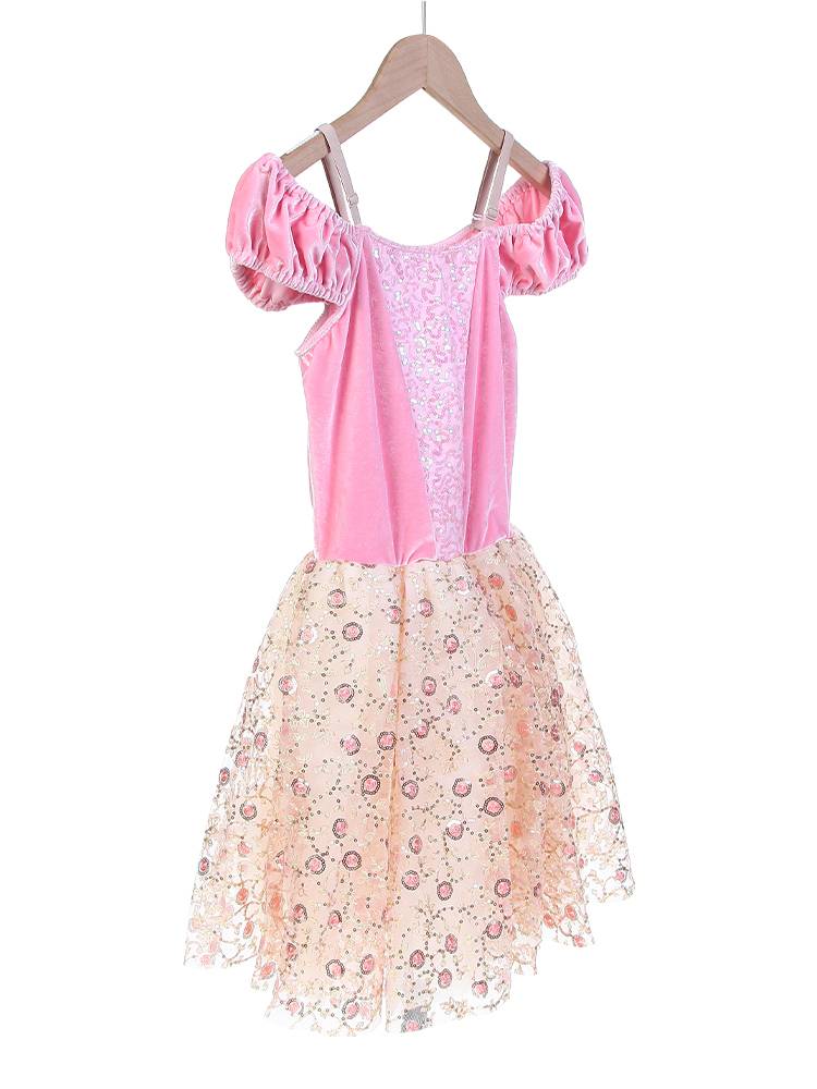 Ballet performance service children's pink professional performance suit connects rones sleeve skirt skirt sequins ballet TUTU skirt