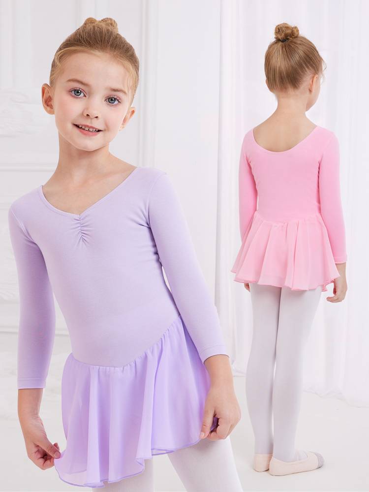 Dance service children and girls in autumn and winter long -sleeved children girl dancing skirt test conjoined Chinese dance ballet skirt