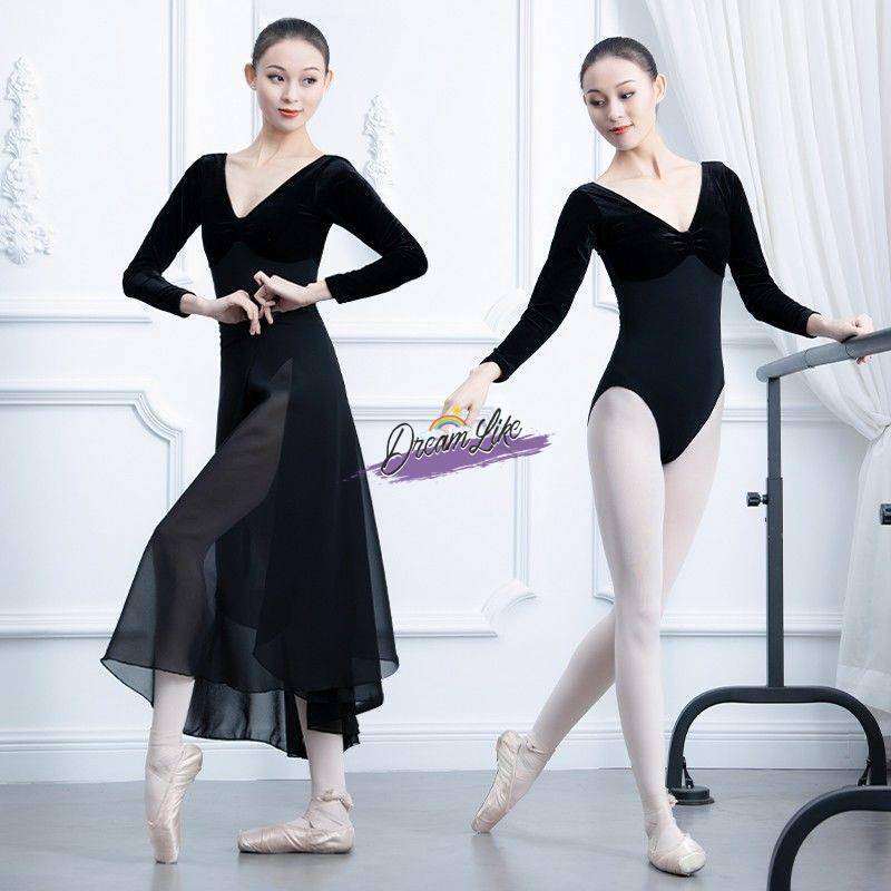 Long-sleeved dance gymnasium, adult fall and winter velvet ballet