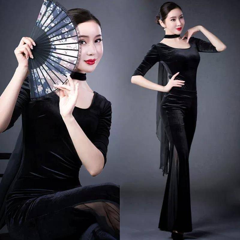 Plant training clothing women's high -end feminine body suits high -end mentor ballet practice service long sleeves