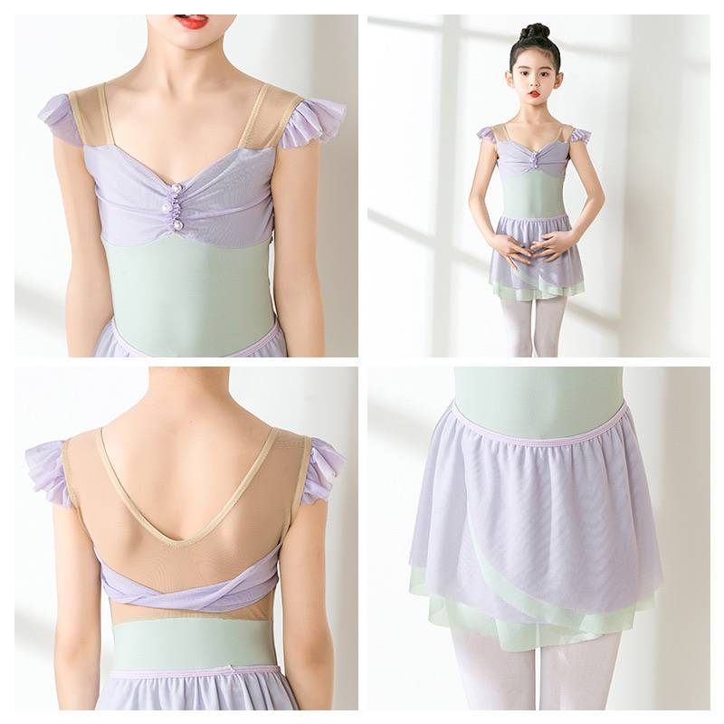 Children's dance service girl practice service summer Chinese dance test -level ballet body short -sleeved mermaid