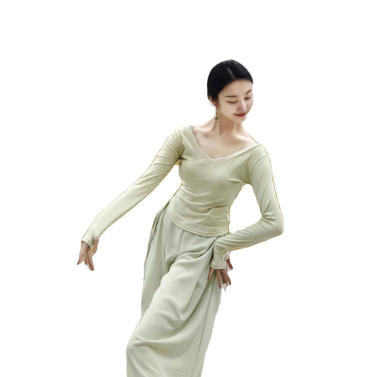 Autumn and winter dance service V -neck training service classical dance modern dance modern dance Chinese dance ballet sports clothes base training yoga clothing female