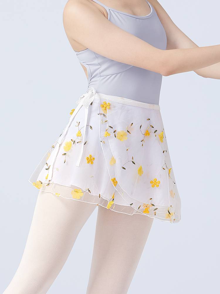 Ballet skirt practice gauze skirt female one -piece dance skirt double -layer embroidered chiffon skirt gymnastics clothing cover hip skirt