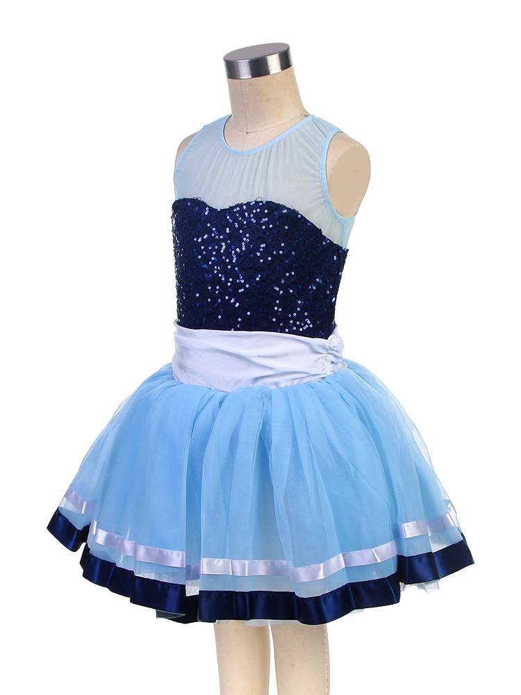 Ballet performance service children's dark blue professional dance clothing short skirt competition puffed skirt sequin ballet tutu skirt