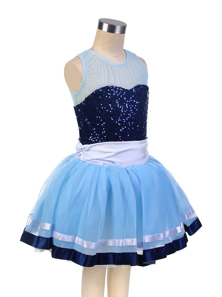Ballet performance service children's dark blue professional dance clothing short skirt competition puffed skirt sequin ballet tutu skirt