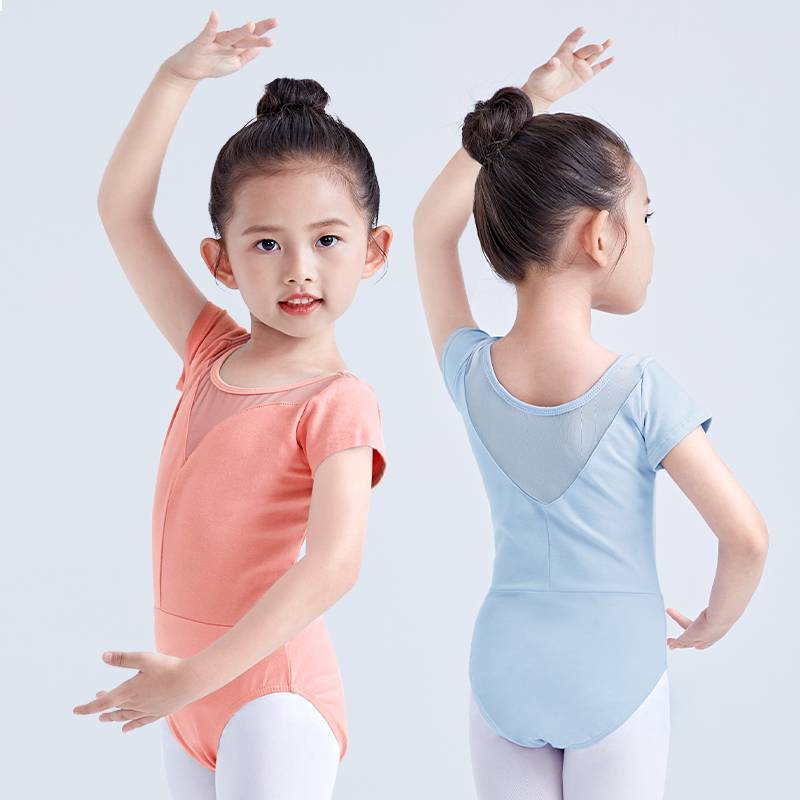 Xinjiang  department store children's dance service gymnastics girl spring and summer short -sleeved ballet body exercise uniform set