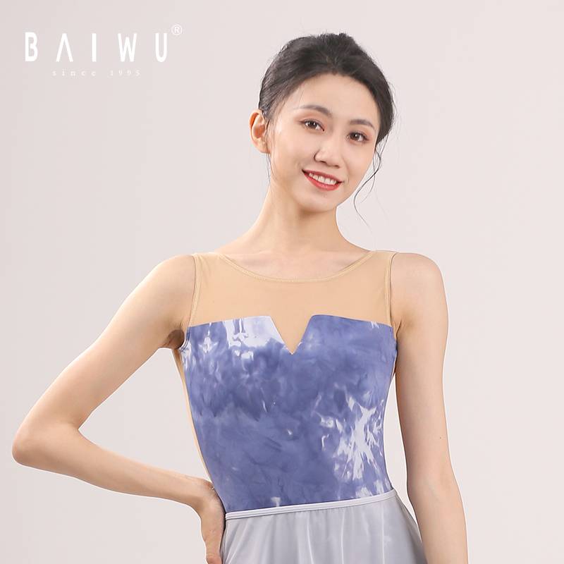 Baiwu ballet gymnastics uniforms tie stitching V back sleeveless flesh -colored high -hoe dance exercises 121141014