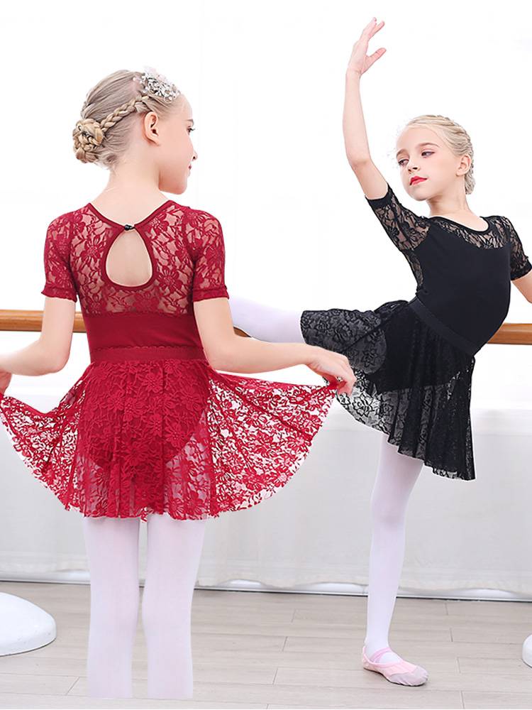 Children's dance clothing suit skirt female black lace skirt girl long -sleeved exercise ballet Chinese dance Chinese dance