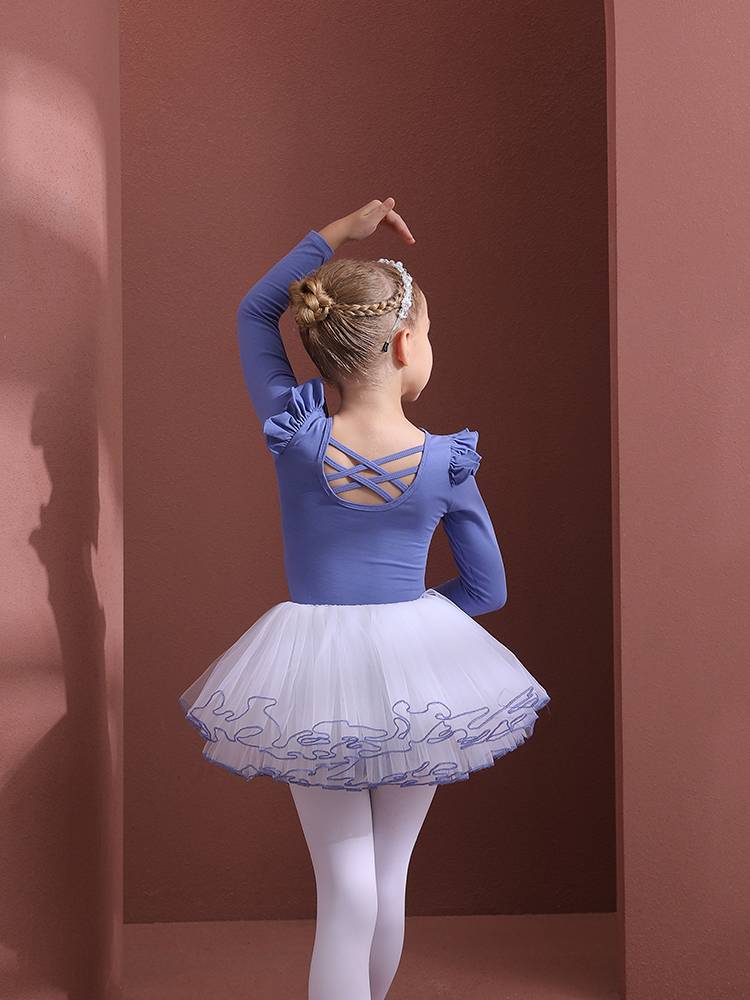 Children's dance clothing pure cotton blue sleeveless girl practice service summer children's ballet skirt test conjoined suite