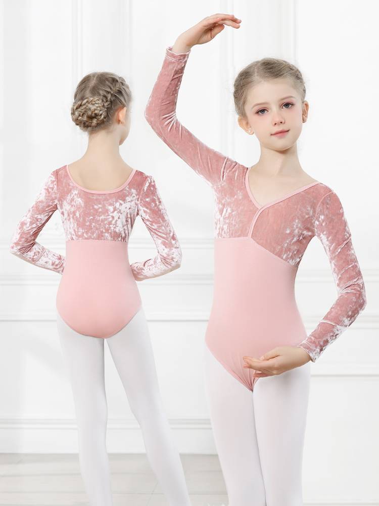 Children's dance service girls practice long -sleeved ballet dance clothes.