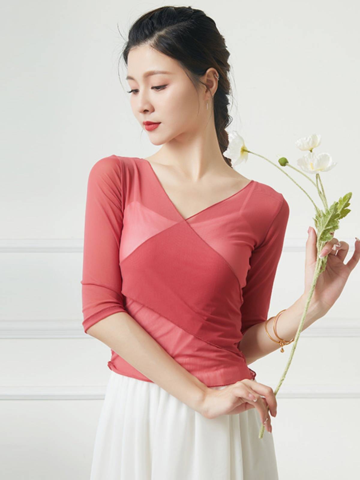 Classical dance modern body rhyme dance clothing national performance ballet Chinese dance exercise clothes top female gauze clothes