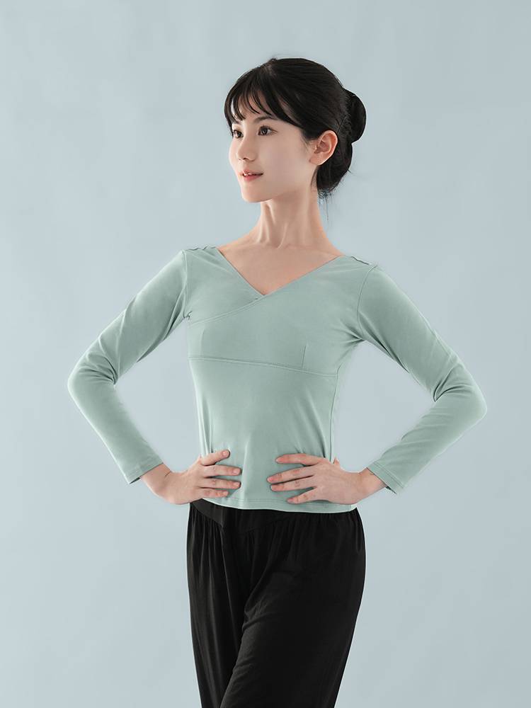 Dance service shirt, summer ballet exercise, adult art test, short -sleeved sports service Chinese dance V lodging fuck