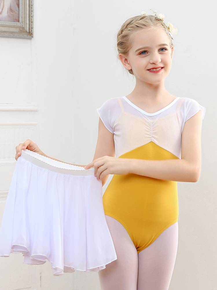 New Children's Ballet Dance Girls Practice Services Game Short -sleeved Dancing Clothing Divide Skirt Chinese Dance Summer
