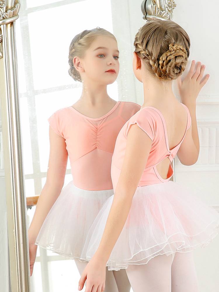 New Children's Ballet Dance Girls Practice Services Game Short -sleeved Dancing Clothing Divide Skirt Chinese Dance Summer