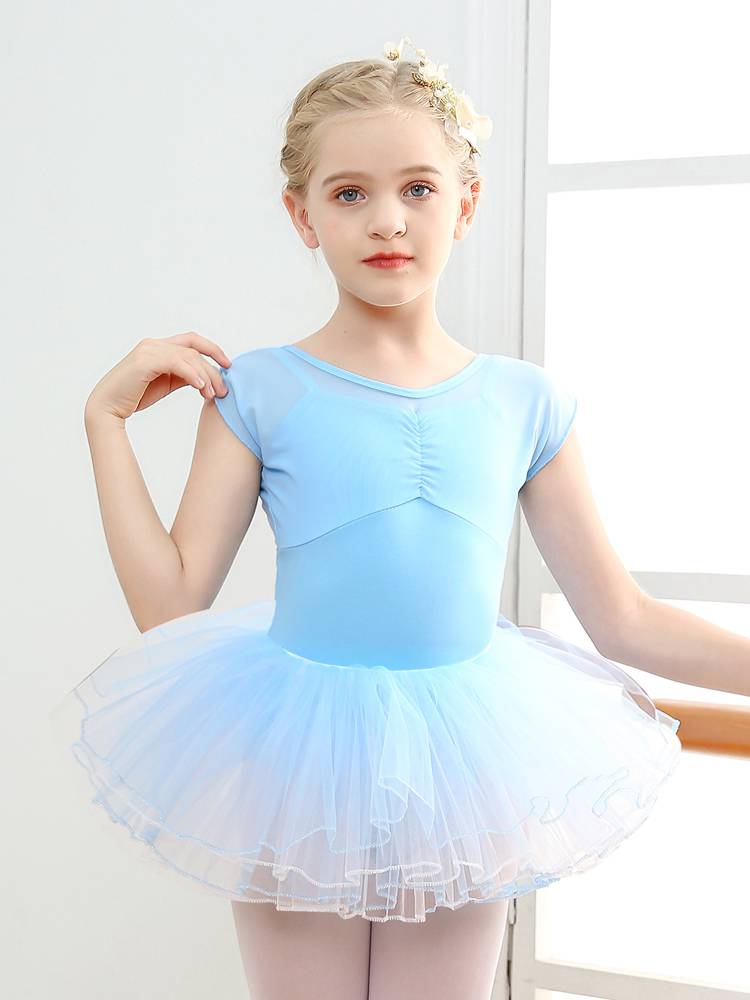 New Children's Ballet Dance Girls Practice Services Game Short -sleeved Dancing Clothing Divide Skirt Chinese Dance Summer