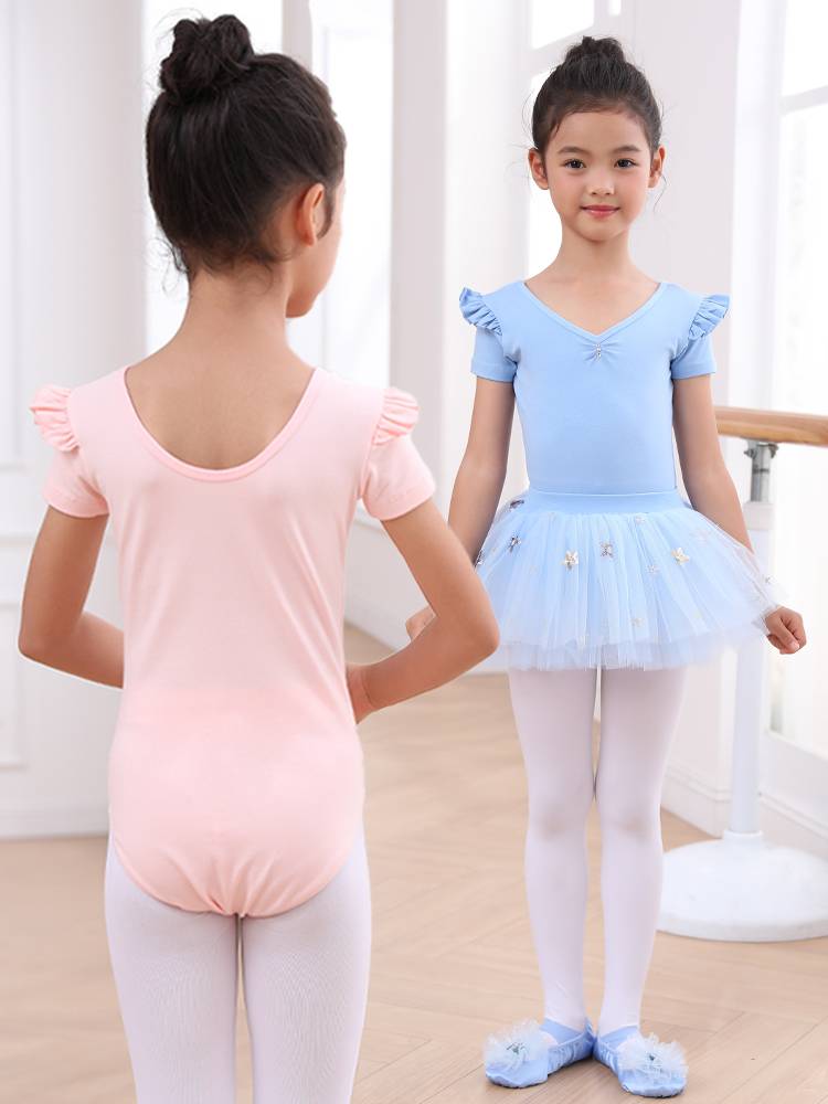 Children's dance service girl short -sleeved summer practice clothes Chinese dance ballet dance set test dancing clothing