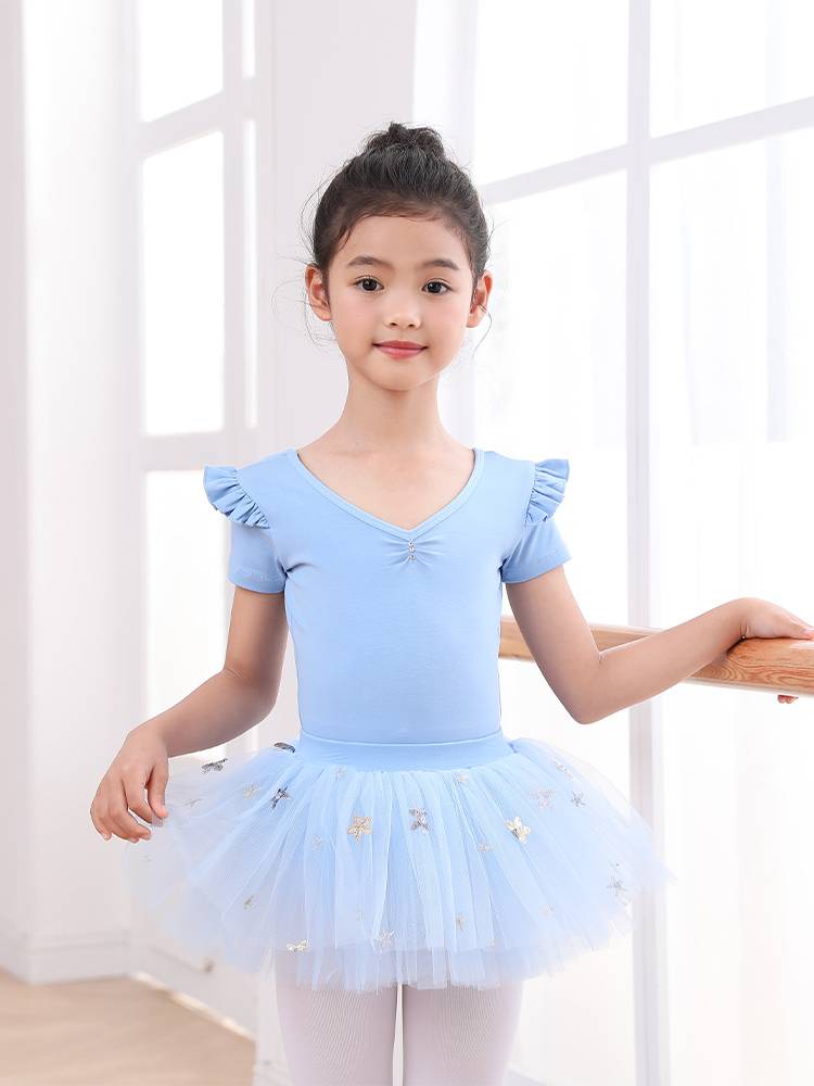 Children's dance service girl short -sleeved summer practice clothes Chinese dance ballet dance set test dancing clothing