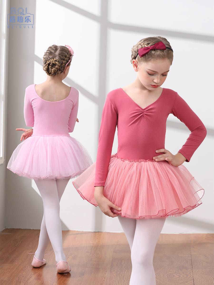 Children's dance service girl practice service summer short -sleeved young children dancing clothes connected ballet skirt Chinese dance clothing