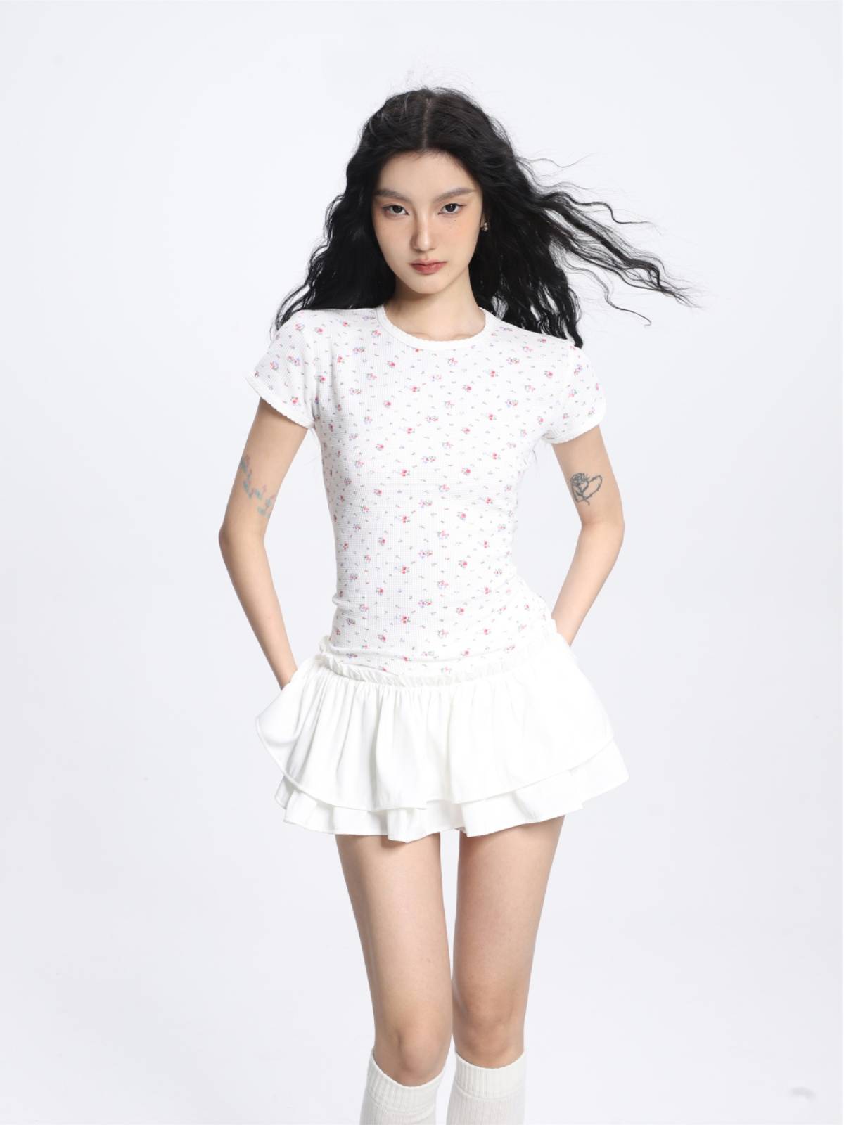 Shiyiyue white skirt female summer 2024 new ballet cake skirt super mini skirt, puffed skirt pleated skirt