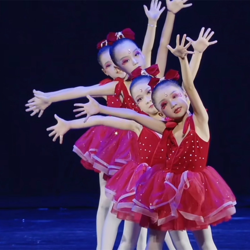 Children's Performance Service Chinese Barbie Dream Die Dance Sequenant Princess Puffy Skirt Red Ballet Stage Service