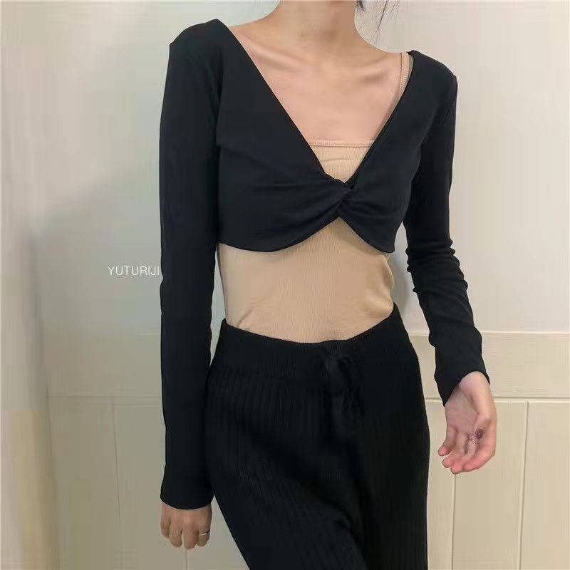 Dance service female autumn and winter Heben's body with ballet cross -shoulder practice modern dance autumn and winter classical long sleeves