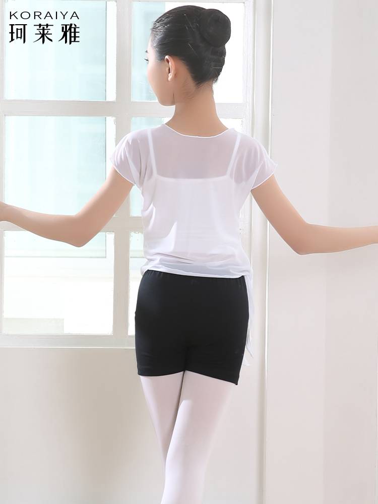 Children's dance gauze female ballet exercises Chinese dance -shaped body test net gauze short -sleeved top summer new in summer