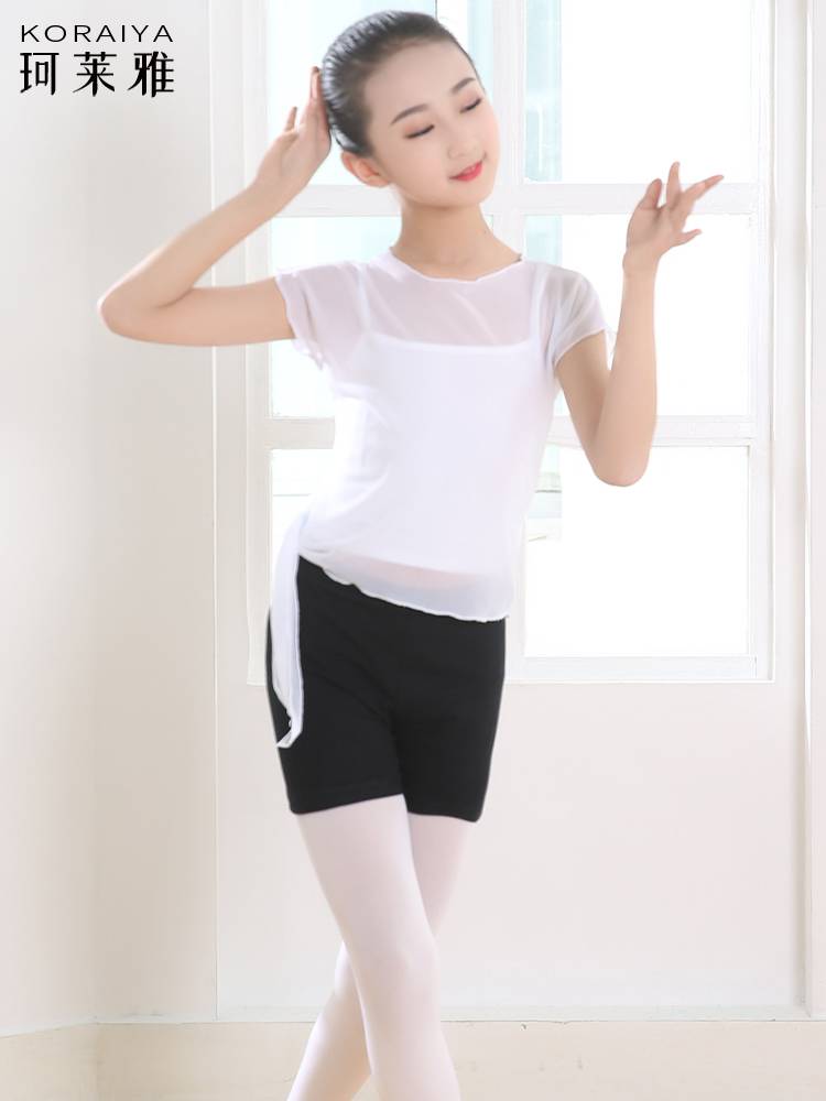 Children's dance gauze female ballet exercises Chinese dance -shaped body test net gauze short -sleeved top summer new in summer