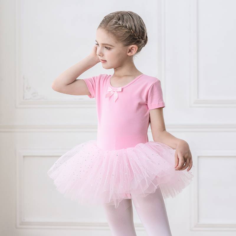 Dance service children's summer short -sleeved Chinese dance -shaped dancing dancing practice service girl conjoined ballet skirt art school