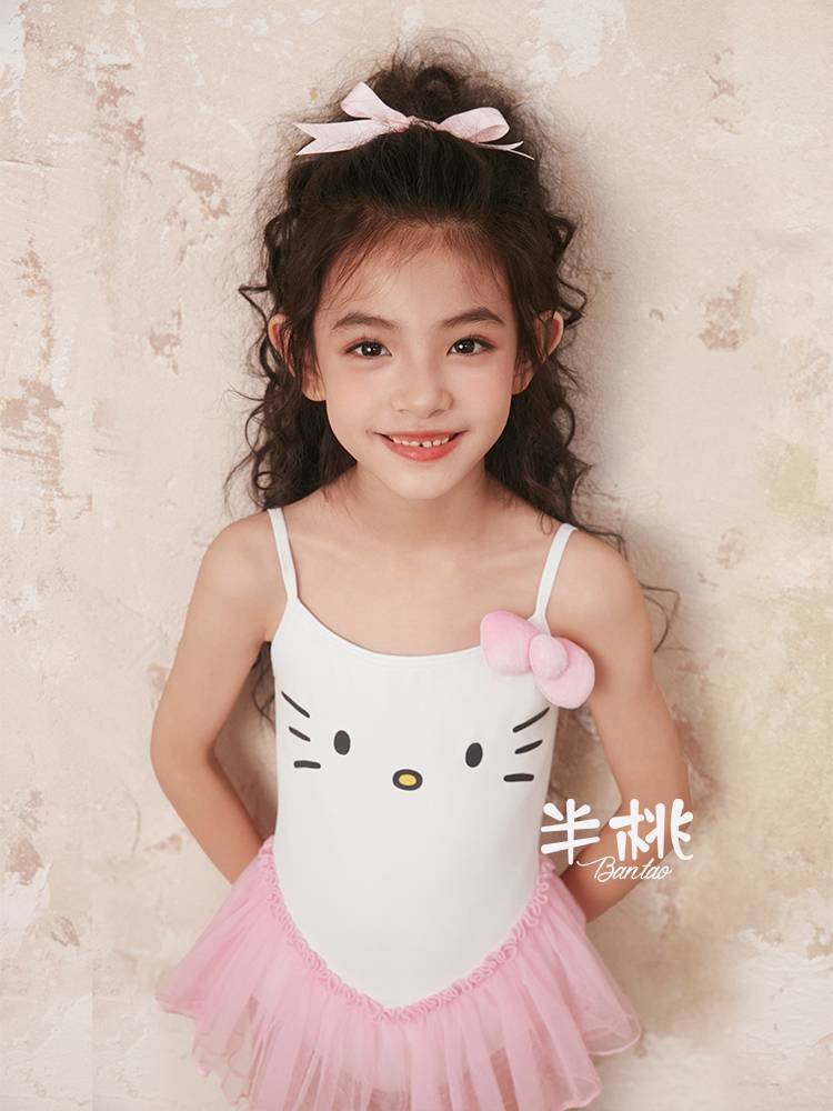 Semi -Peach Bantao Peach Little Meow Children Bow Ballet Dance Gymnastics Gymnastics Fit Pentopo skirt Tibetan