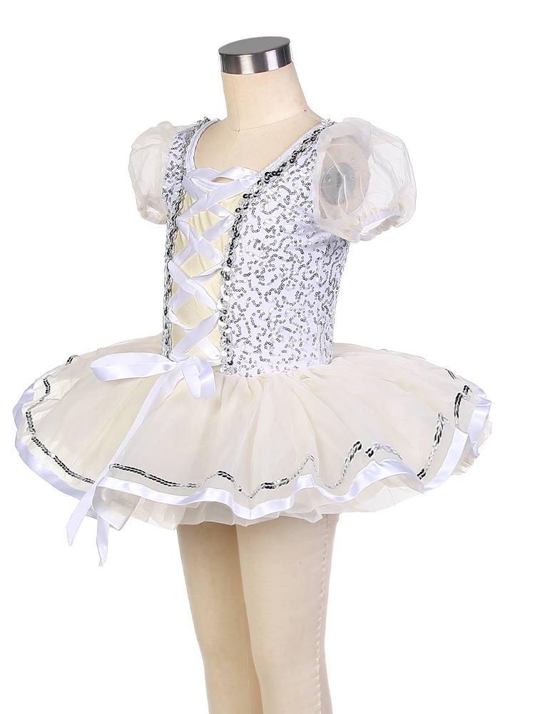 Forest Ranch Ballet Performance Service Children's Dance Competition Skirt White Professional Puff Skirt Sequenant Tutu Tutu Skirt