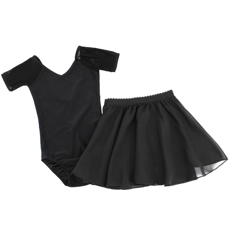 Children's ballet dance exercise suit set Summer short -sleeved dance service girl elastic mesh short -sleeved gymnastics uniform