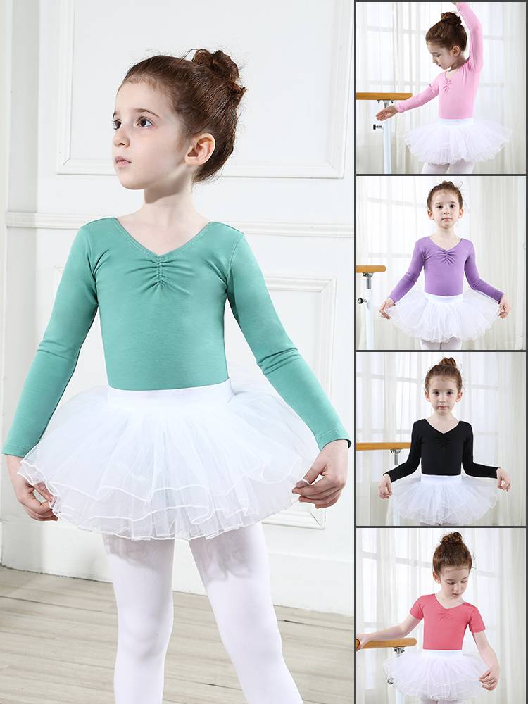 Children's dance service girl ballet skirt short -sleeved children practiced children's summer gymnastics clothes Chinese dance clothes