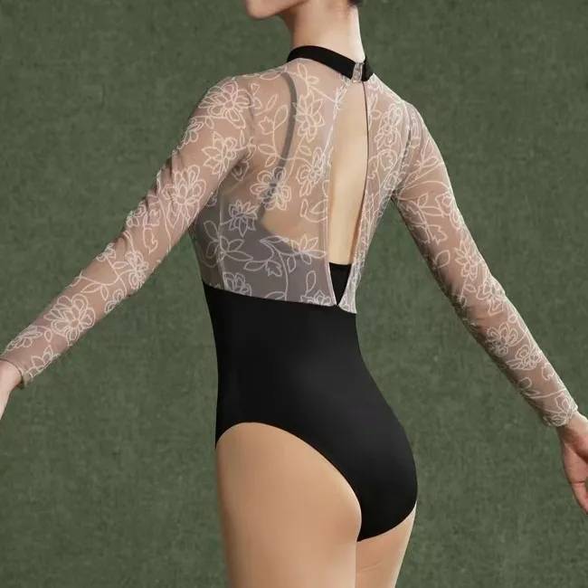 2023 new ballet dance long -sleeved skills test -shaped sports service women's gymnastics exercises, fake fake two lace conjoined uniforms