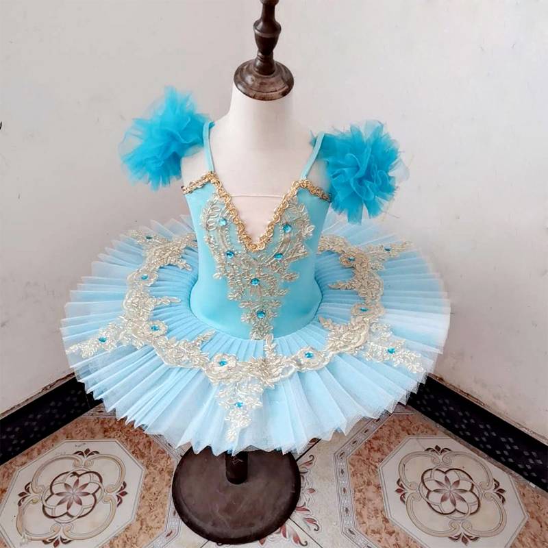 New children's blue ballet dance skirt Swan lake ribbon tutu tutu skirt little swan dance performance clothing