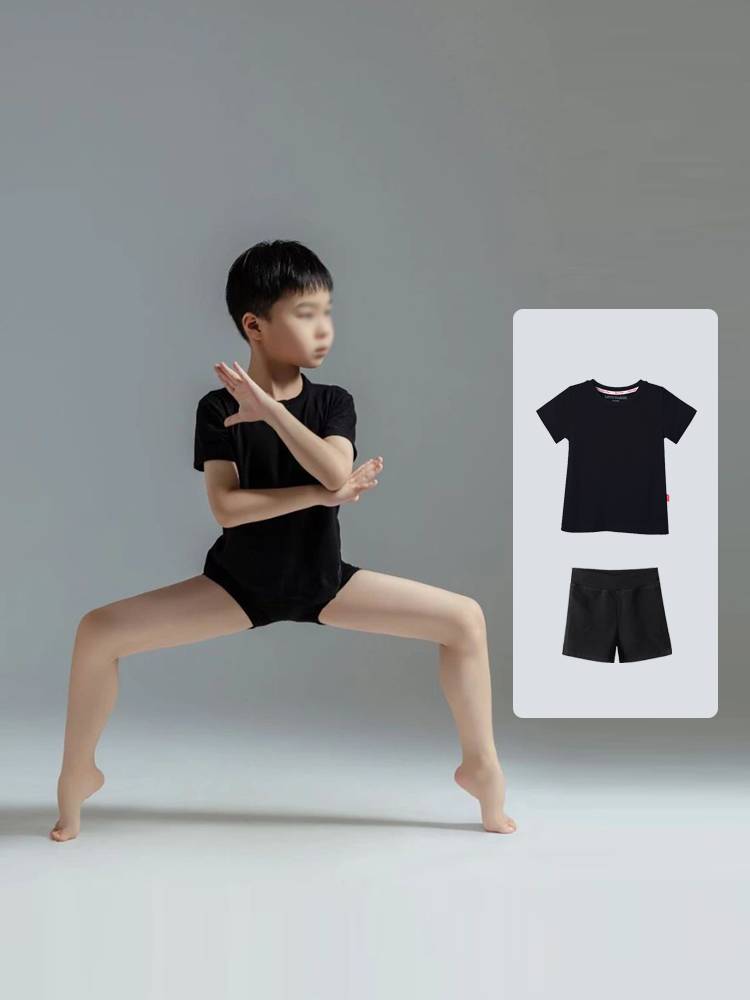 Boys dance clothing ballet practice service summer shorts black figure boy Latin Chinese dance training top
