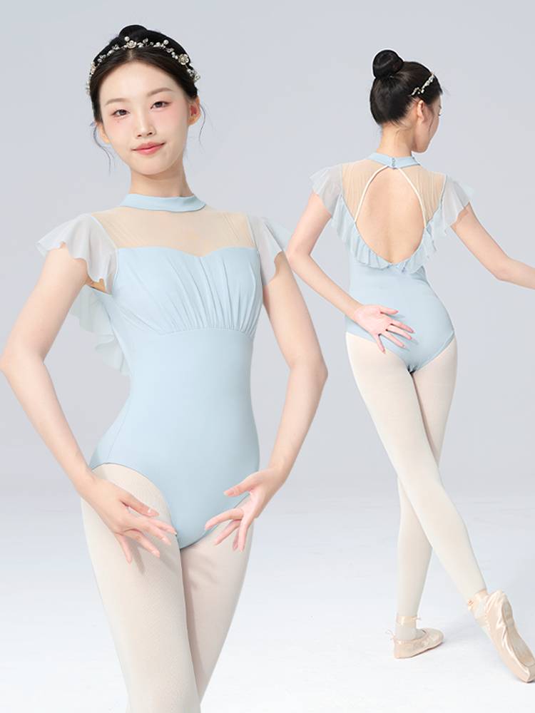Dance service female adult small flying sleeve ballet service art test -shaped physical service summer stand -up collar practitioner
