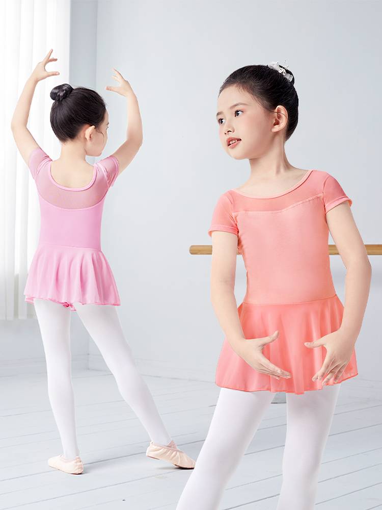 Children's dance clothing long -sleeved ballet skirt girl short -sleeved exercise gymnastics dress dancing skirt Chinese dance test -level clothing