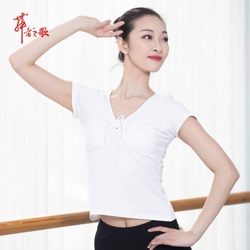 Modern Dance Practice F Serving Dance Dance Short Sleeve Adult Female Ballet V -neck Bow Dance Dance T -shirt T -shirt