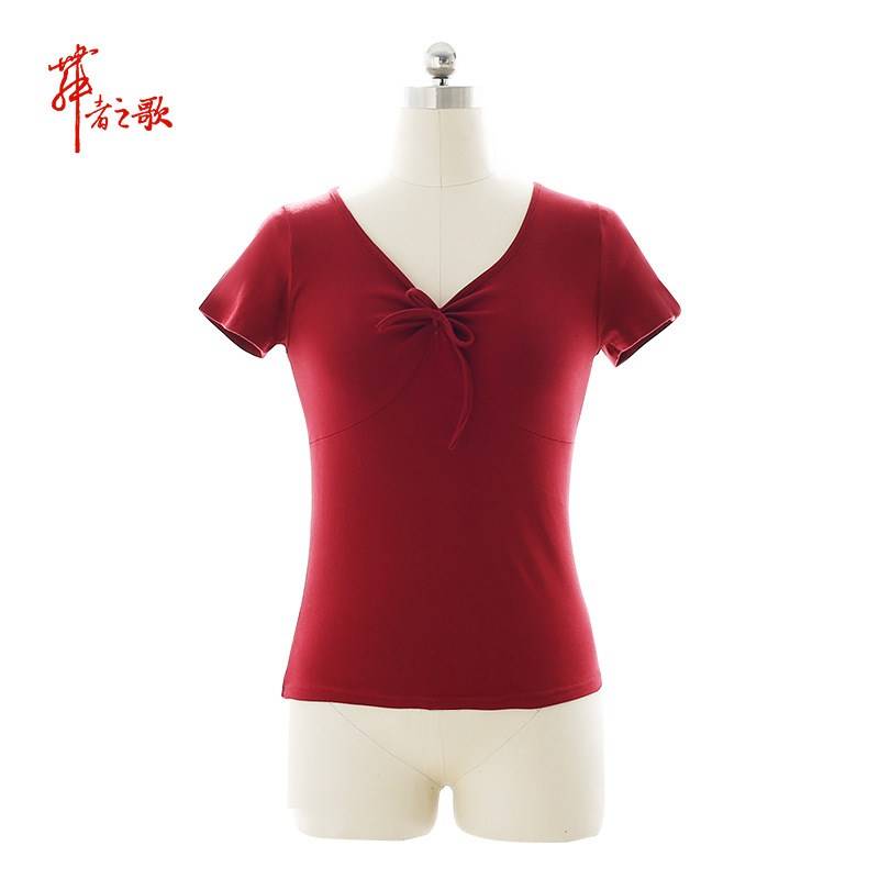 Modern Dance Practice F Serving Dance Dance Short Sleeve Adult Female Ballet V -neck Bow Dance Dance T -shirt T -shirt