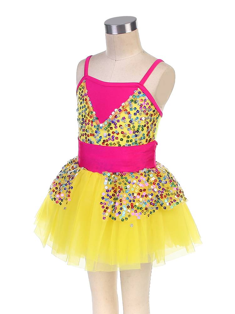 Ballet performance service children's professional performance dress gauze skirt yellow puffy skirt competition sequin ballet tutu skirt