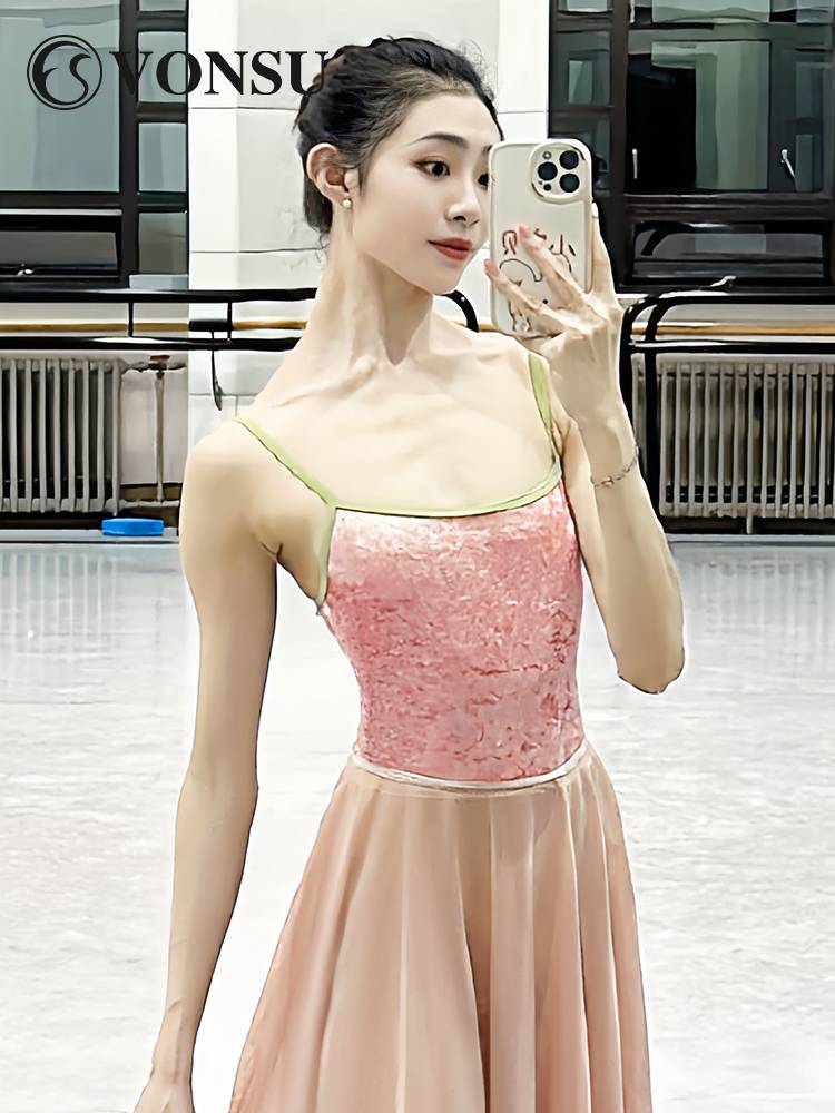 Fanshu ballet dance body service practice service pink avocado green clothing camisole conjoined female ballet body uniform
