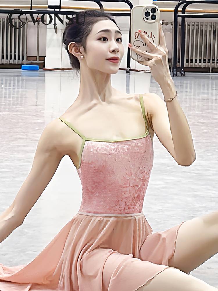 Fanshu ballet dance body service practice service pink avocado green clothing camisole conjoined female ballet body uniform