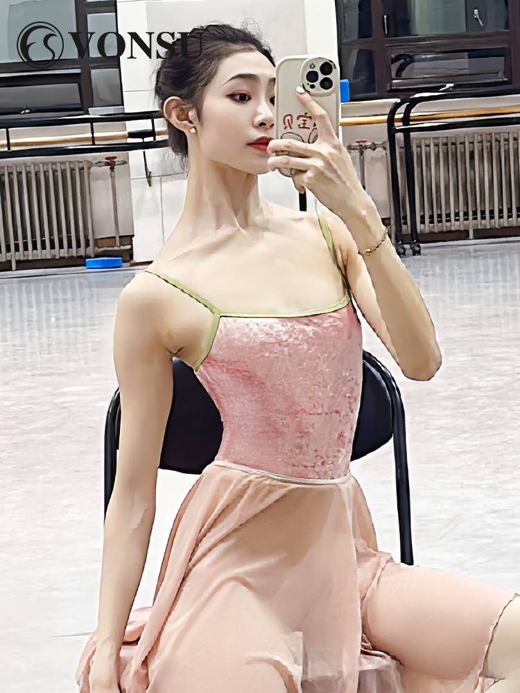 Fanshu ballet dance body service practice service pink avocado green clothing camisole conjoined female ballet body uniform