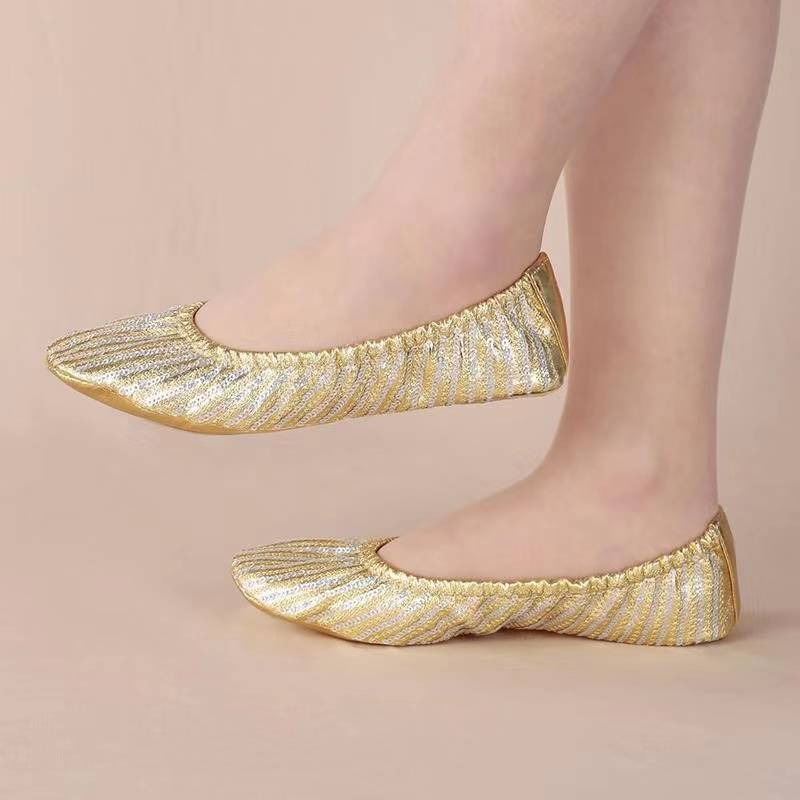 2021 new belly dance shoes practice shoes soft soles of cat claw shoes performance shoes Indian dance shoes performance bead embroidery sequins