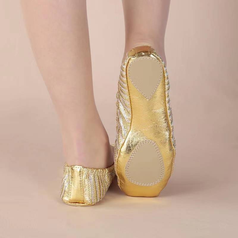 2021 new belly dance shoes practice shoes soft soles of cat claw shoes performance shoes Indian dance shoes performance bead embroidery sequins