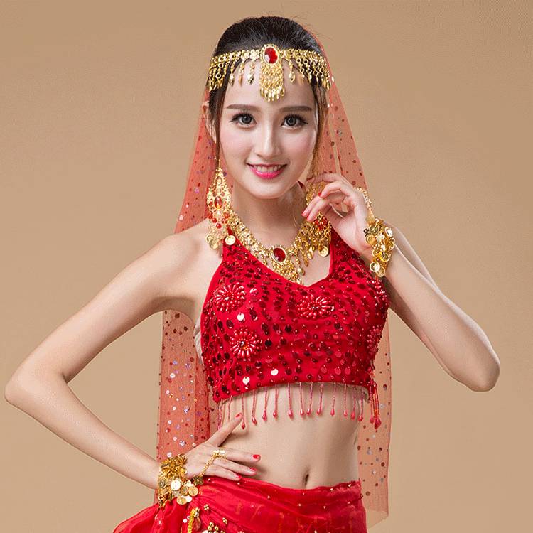 Belly dance head scarf Indian dance jewelry, Xinjiang dance performance gauze, hand scarf shit, sequins, adult headscarf girl