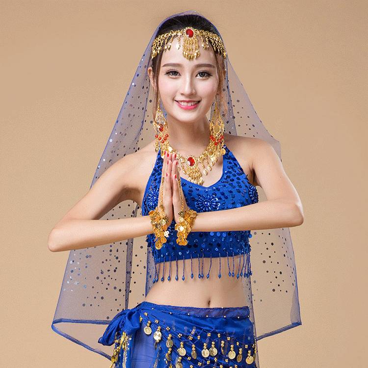 Belly dance head scarf Indian dance jewelry, Xinjiang dance performance gauze, hand scarf shit, sequins, adult headscarf girl