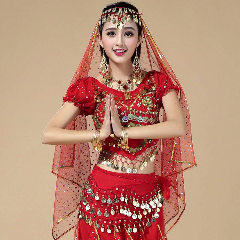 Indian dance with belly dance performance clothing head jewelry Xinjiang dance performance suite exotic style covered face scarf