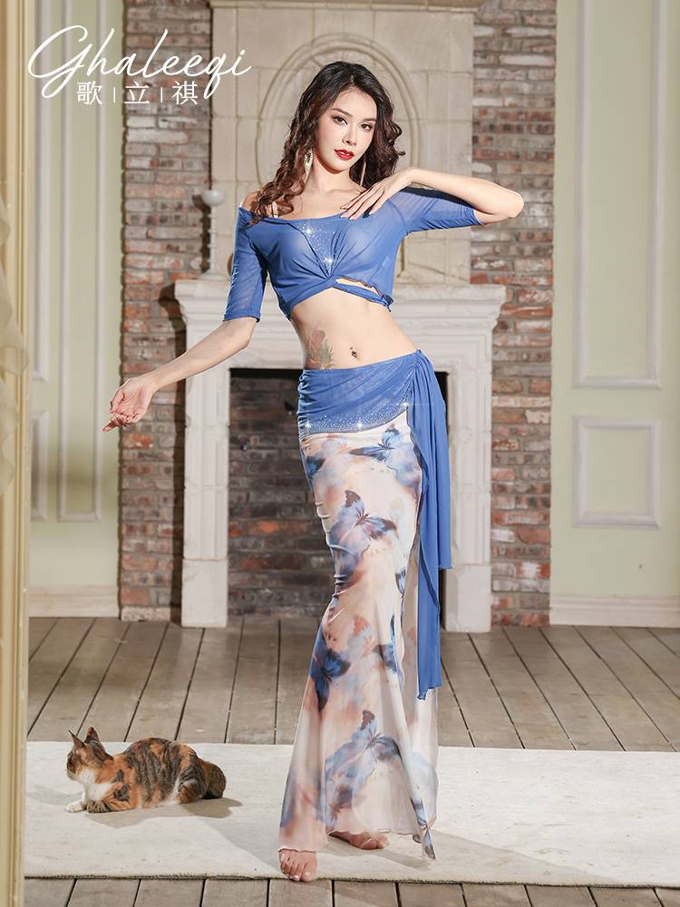 Geqi Qi Belly Dance Spring and Summer New Practice Services Hot Drilling Printing Oriental Dance Performance Clothing Group Uniform